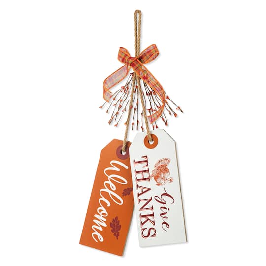 Glitzhome® 24" Thanksgiving Wooden "Give Thanks" Door Hanger